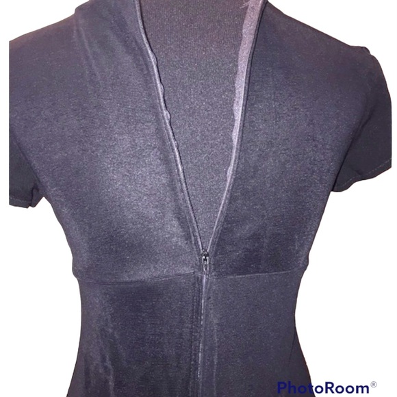 Y2K Black Pleated Short Sleeve Pleated Dress Women’s SZ Medium - Picture 2 of 4